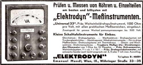 Elektrodyn Universal 33 Emanuel Mandl Werbung 1934