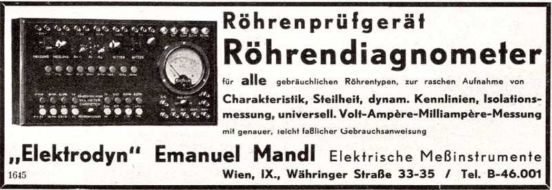 Elektrodyn Rhrenprfgert Rhrendiagnometer aus 1932