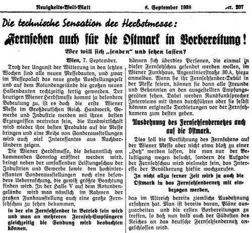 Fernsehen fr sterreich in Vorbereitung 1938