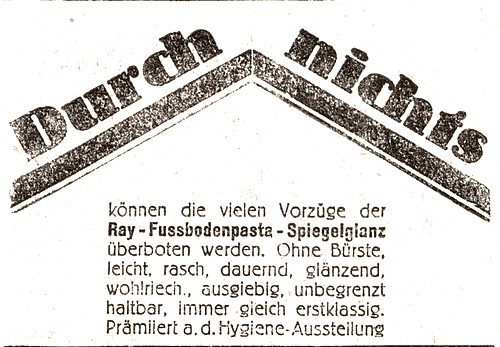 Ray Fussbodenpasta Hygiene-Ausstellung bestätigt das >Neues Wiener Journal< vom 25. September 1925 