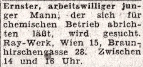 Aus Spaß wurde Ernst ! Abrichtung für den chemischen Betrieb gemäß der >Arbeiter Zeitung< vom 4. April 1946