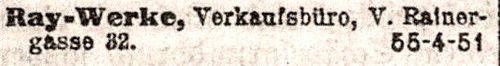 Ray-Werke, Verkaufsbüro in der Rainergasse 32, 1050 Wien 1921