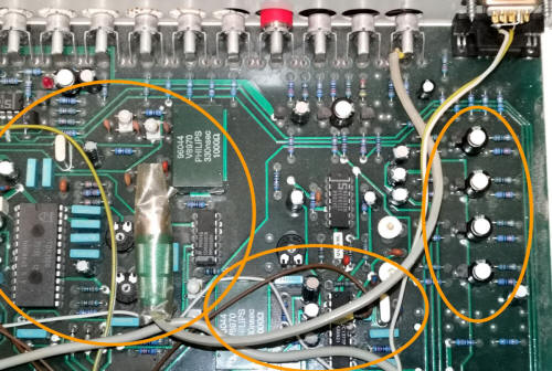 Printaufteilung, links der PAL-RGB Decoder, mittig der RGB-PAL Coder und rechts die diskreten Videoverstrker