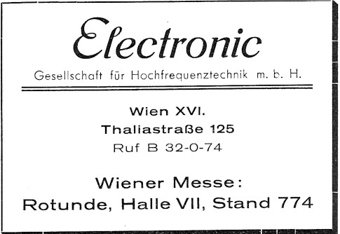 Werbeschaltung 1946 fr zudem der Teilnahme an der Wiener Messe.