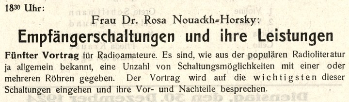 Dr. Rosa Horsky: Empfngerschaltungen und ihre Leistungen