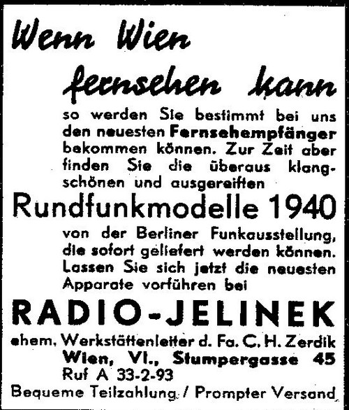 Radio Jelinek Werbung August 1939