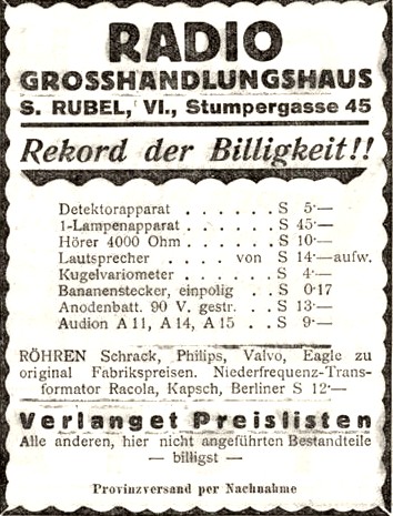 1926 Jnner Werbeschaltung im RADIO-Wien