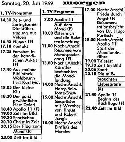 Fernsehprogramm vom 20. Jiuli 1969 mit Farbsendungen
