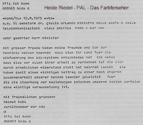 Aus Heide Riedel PAL Das Farbfernsehen - Helmut Kohl zum italienischen PAL Farbfernsehen
