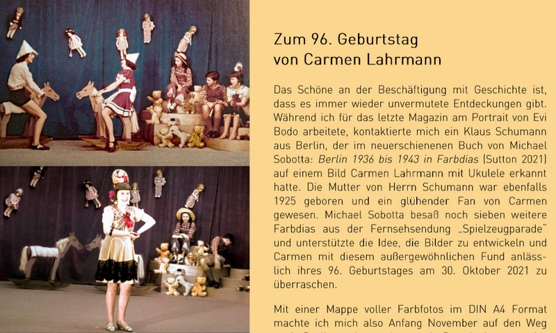 Farbdias von Carmen Lahrmann im Deutschen Vorkriegsfernsehen 1938